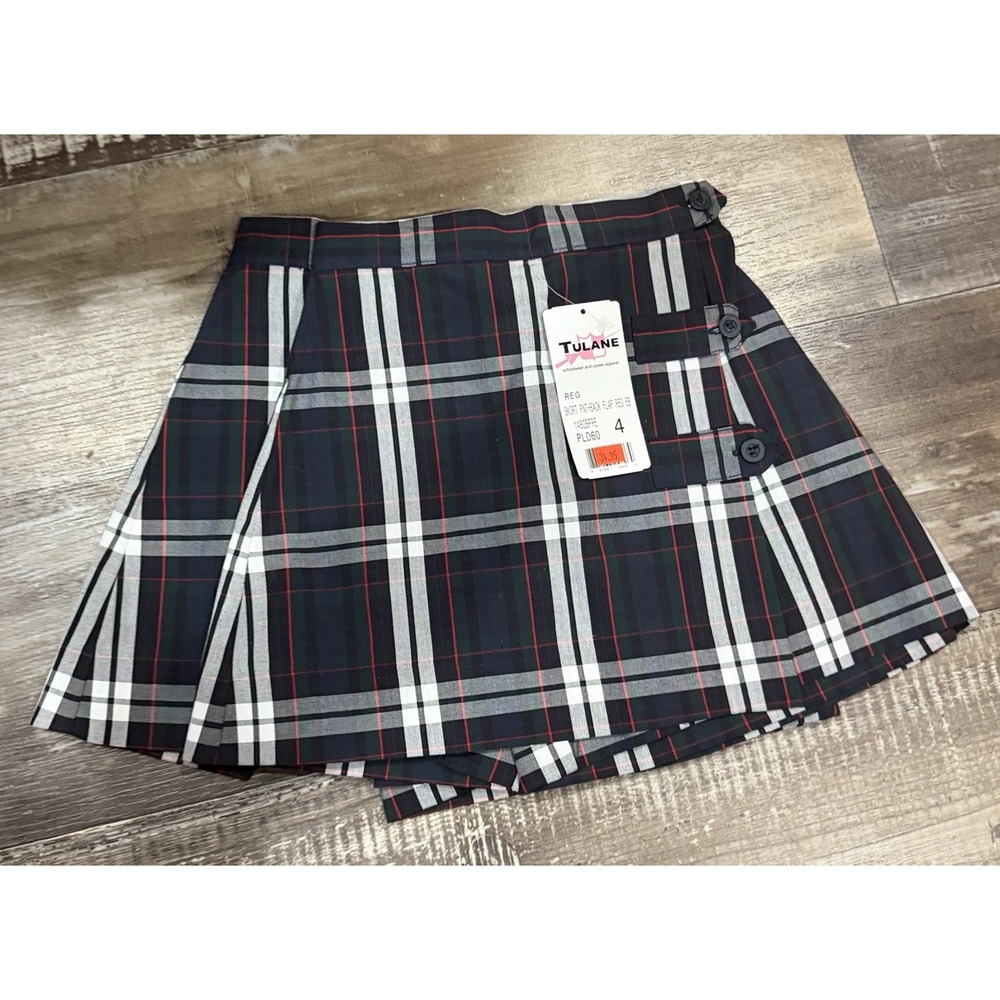 Lot of 2 Tulane Girls Plaid School Uniform Button Front Skorts Size 4 NWT